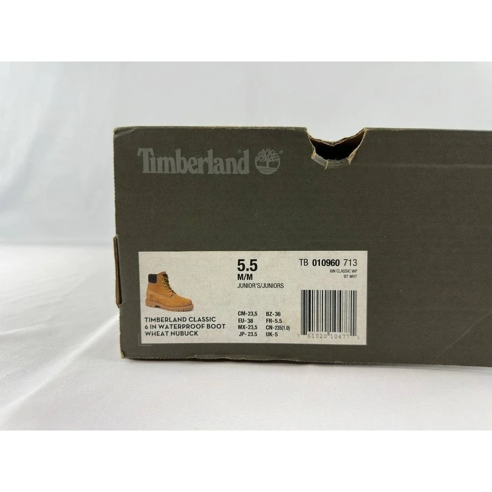 Timberland 6-Inch Premium Waterproof Boots Wheat Nubuck Boys Size 5.5